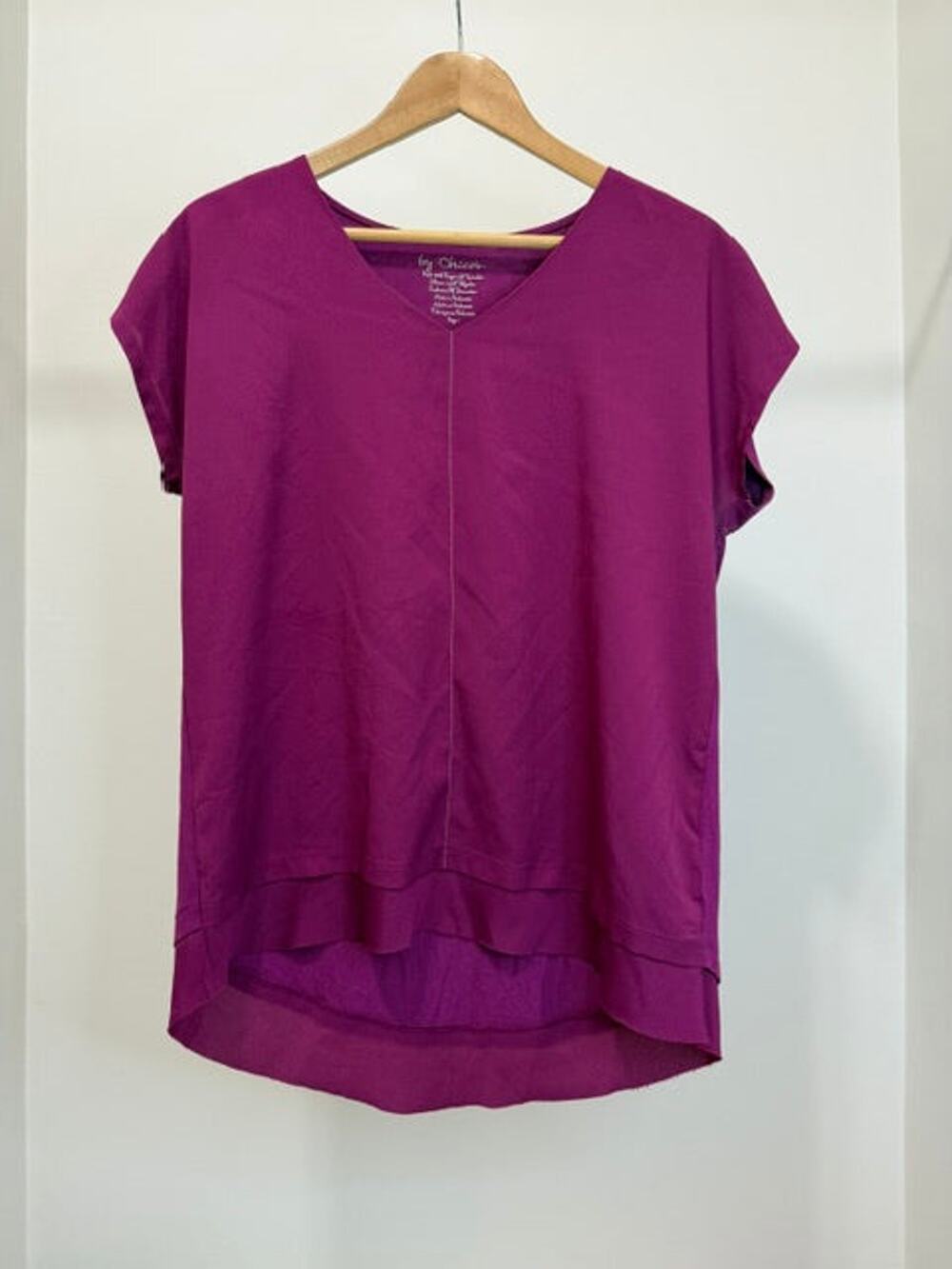 Chico's Mixed Media Tunic Top Plum Metallic Detail Size 1/ L